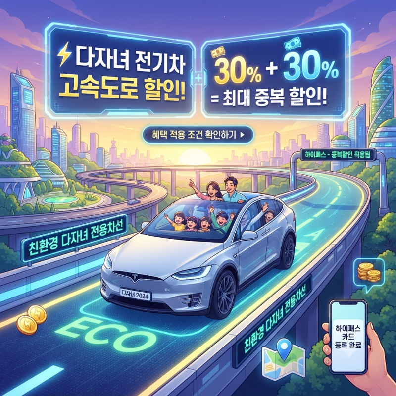 다자녀 통행료 할인 전기차 신청 등록 방법 30% 중복 적용 확인하기