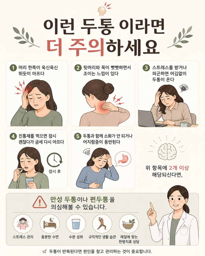 두통약을 달고 사는데 효과도 없다면, 편두통의 한의학적 원인을 살펴보세요