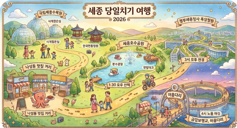세종 당일치기 여행코스 추천 2026｜국립세종수목원·이응다리·호수공원·맛집까지 하루 완....