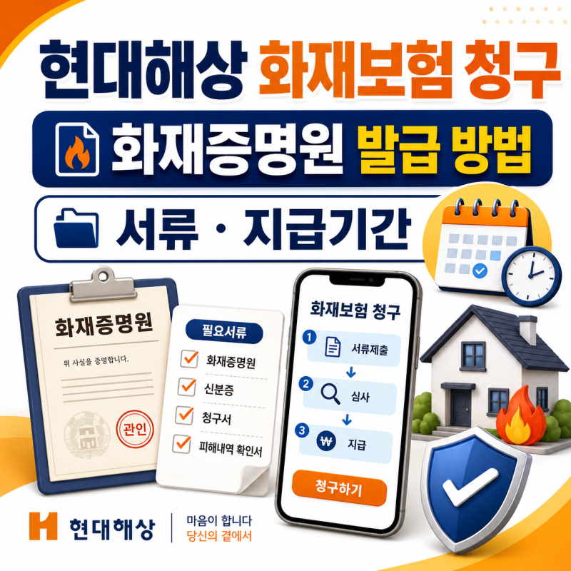 현대해상 화재보험 청구 화재증명원 발급 방법 서류 지급기간