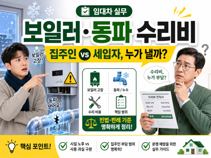 전세 월세 보일러 고장 수도관 동파 수리비 부담 기준! 임대인 임차인 분쟁 해결법