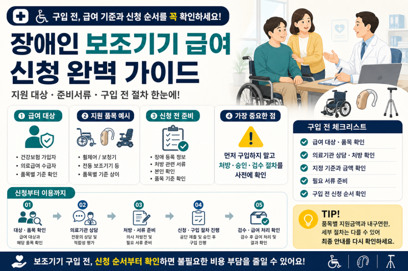 장애인 보조기기 급여 신청 방법｜건강보험 지원 대상·구입 전 확인사항