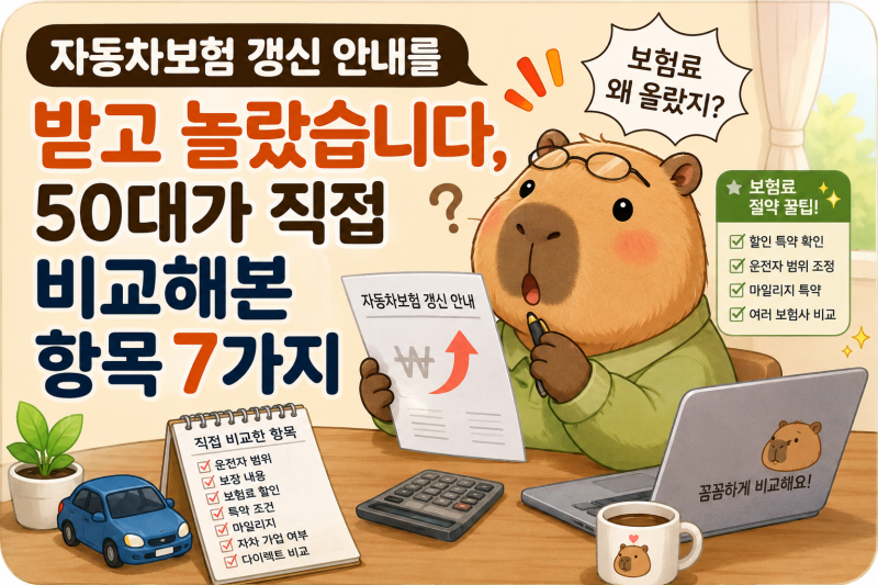 자동차보험 갱신 안내를 받고 놀랐습니다, 50대가 직접 비교해본 항목 7가지