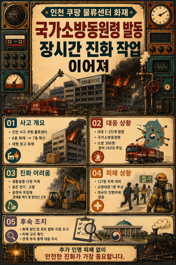 인천 <b>쿠팡</b> 물류센터 <b>화재</b> - 국가소방동원령 발동 장시간 진화... 