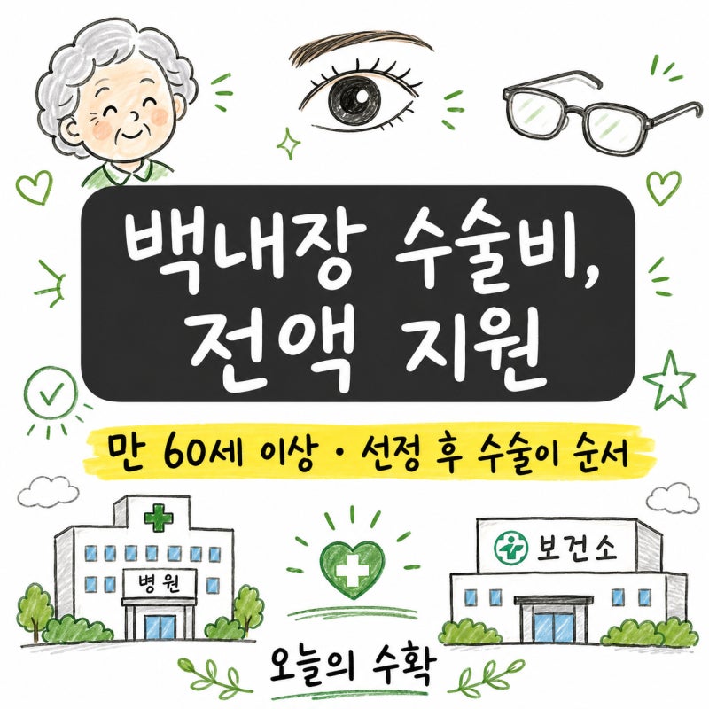 노인 백내장 수술비, 한쪽 눈 본인부담금 전액 지원됩니다