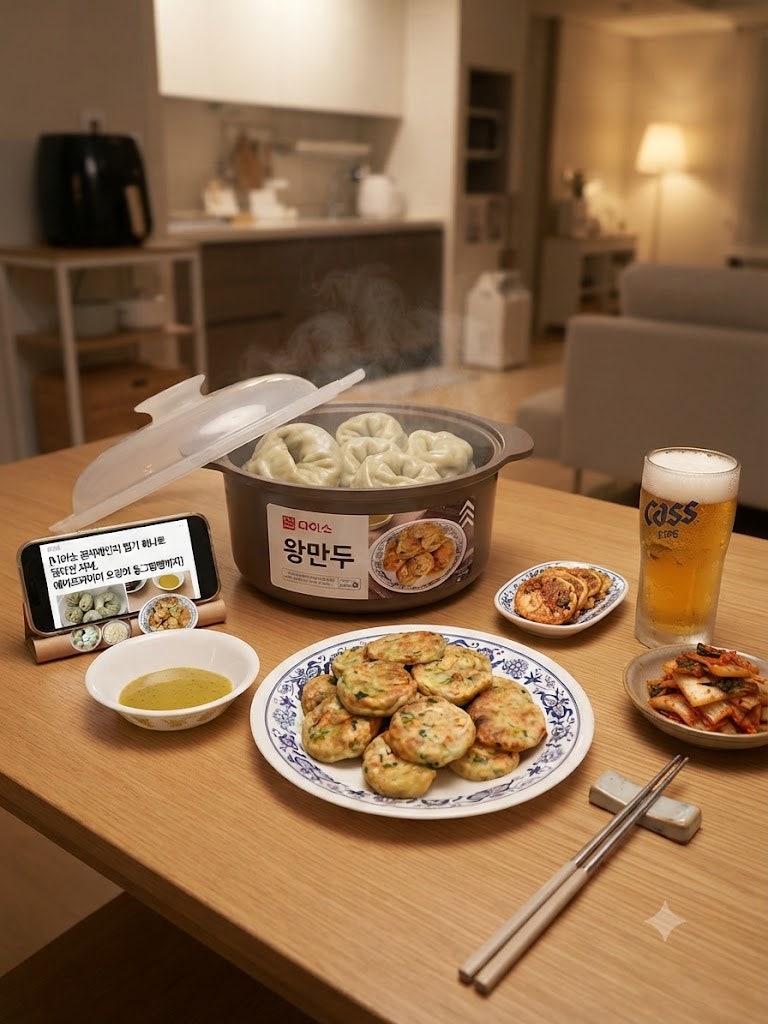 다이소 전자레인지 찜기 하나로 달라진 저녁, 에어프라이어 오징어 동그랑땡까지