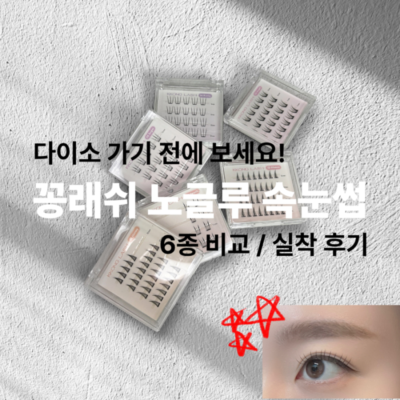 다이소 꽁래쉬 노글루 속눈썹 6종 비교 후기｜직접 붙여보니 가장 예쁜 건?