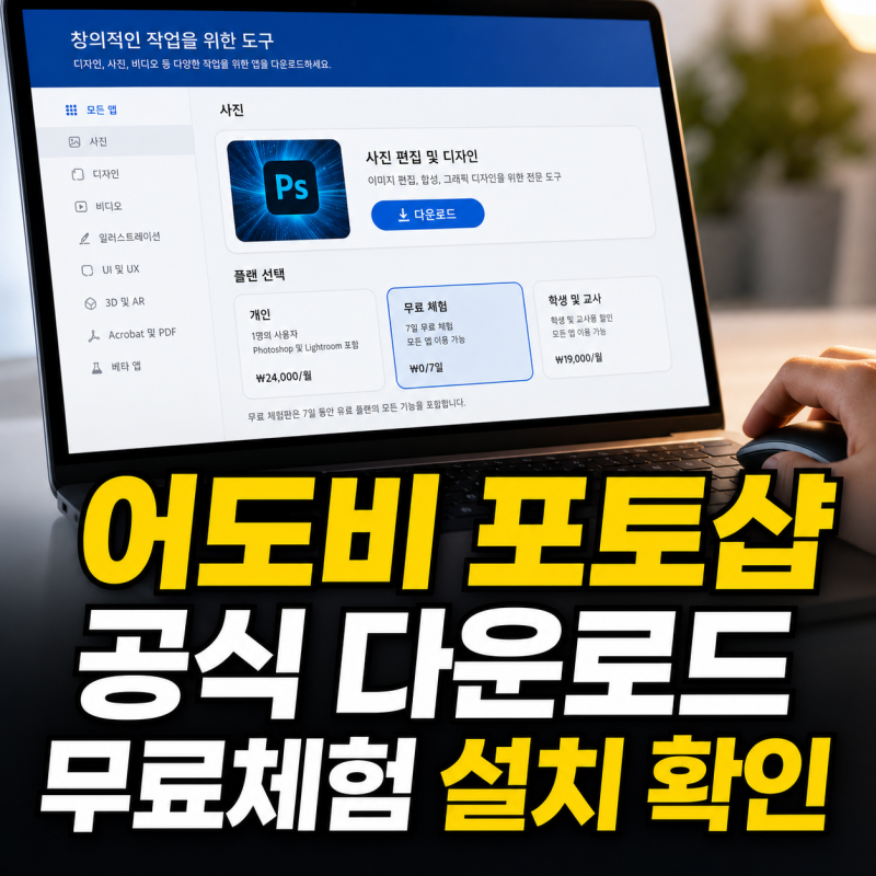 어도비 포토샵 공식 다운로드와 무료체험 설치 확인 방법