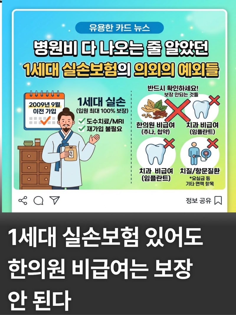 1세대 실손보험 보장 범위 총정리! 병원비 100% 보장? 실제 보장 한도와 예외사항