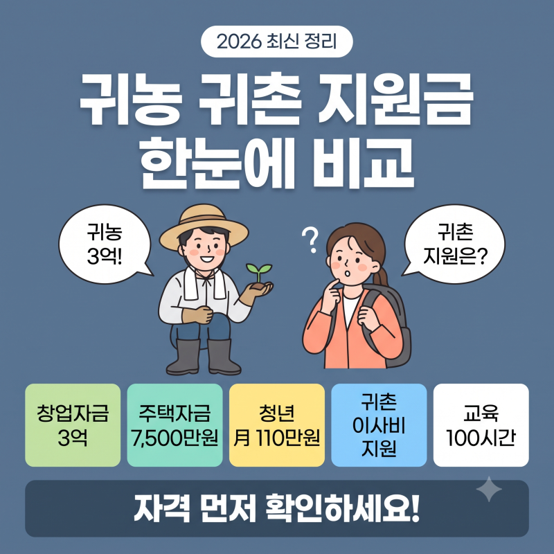귀농 귀촌 지원금(비교,자격,혜택) 2026년 최신 정리