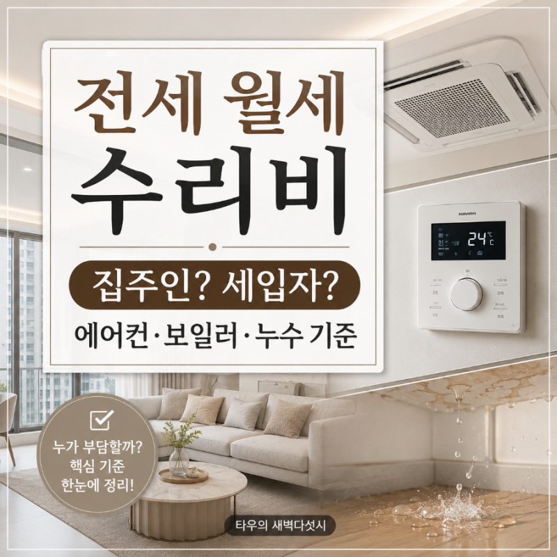 전세 월세 수리비 누가 낼까? 시스템에어컨 보일러 누수 집주인 세입자 기준