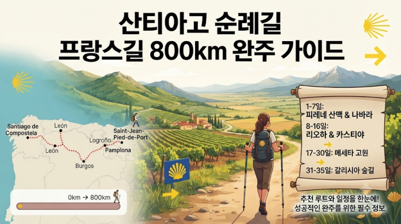 [코스&일정] 산티아고 순례길 중 프랑스길 800km 완주를 위한 추천 루트와 일정 짜기