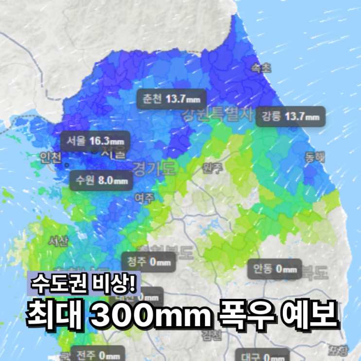 "수도권 비상! 최대 300mm 폭우 예보" <b>중대본 2단계 격상</b>