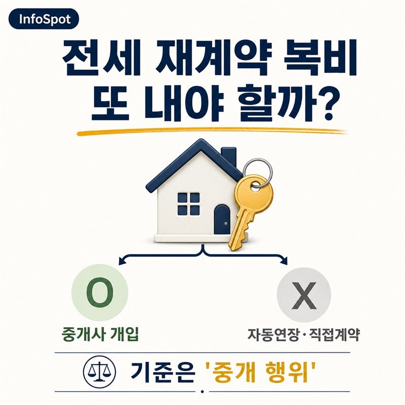 전세 재계약 복비, 또 내야 할까 — 묵시적 갱신·갱신청구권·새 계약 경우별 정답
