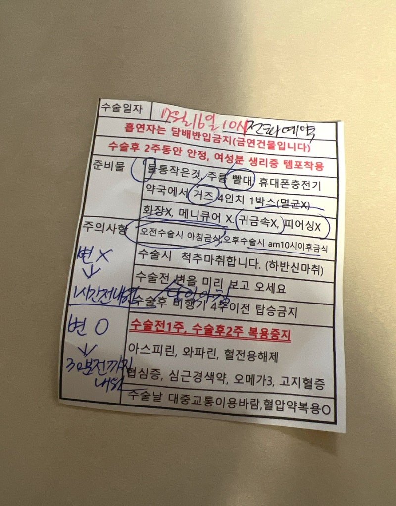 출산 후 치질 수술 전날 준비~당일 퇴원 후기