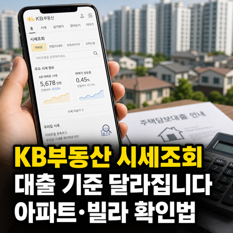 KB부동산 시세조회 바로가기 아파트 빌라 대출 기준과 조회법