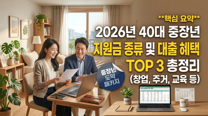 2026년 40대 중장년 정부지원금 종류 및 대출 혜택 TOP 3 총정리