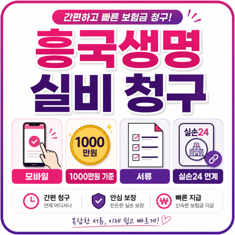 흥국생명 실비 청구 모바일 한도 1000만원 기준 서류 실손24 연계 확인
