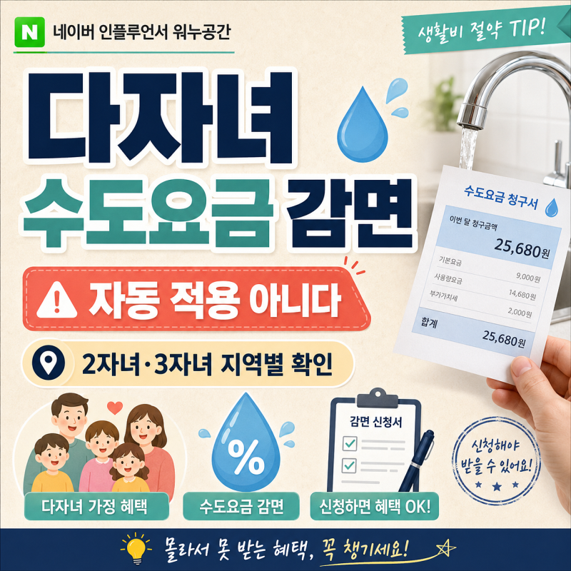 다자녀 수도요금 감면 자동 적용 아니다, 신청 방법과 놓치기 쉬운 조건