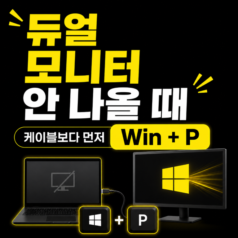 윈도우 듀얼 모니터 안 나올 때｜케이블 교체 전에 Win + P를 확인하세요