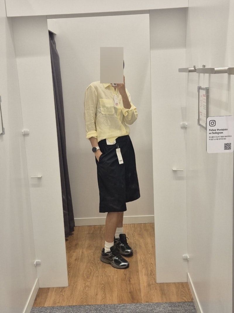 유니클로 버뮤다팬츠 턱와이드 쇼트팬츠 코디 린넨셔츠 세일