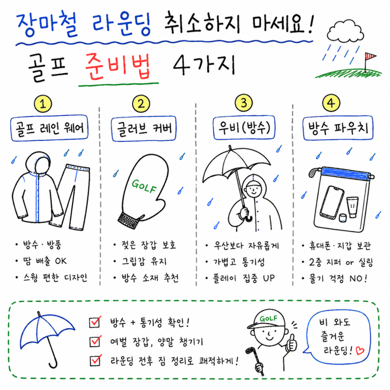 장마철 라운딩 취소하지 마세요, 골프 레인 웨어 글러브 커버 우비방수파우치 준비법