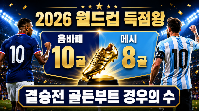 2026 월드컵 득점왕 순위｜음바페 10골·메시 8골, 골든부트 경우의 수