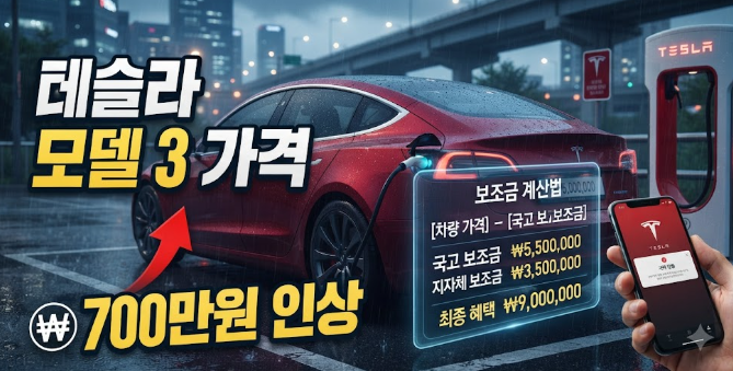 테슬라 모델3 가격 700만원 인상, 보조금 계산법까지 총정리