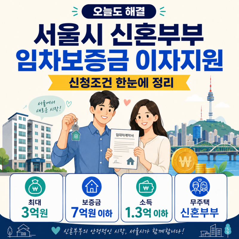 서울시 신혼부부 임차보증금 이자지원 신청조건｜소득·보증금·대출한도