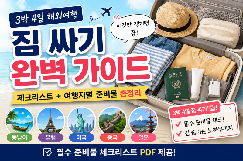 3박 4일 해외여행 짐싸기 완벽 가이드! 짐싸기 체크리스트와 여행지별 준비물(동남아·일본·....
