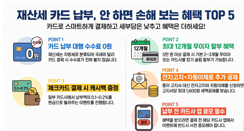 재산세 카드 납부 무이자 할부 및 캐시백 혜택 총정리 (2026년 7월 기준)
