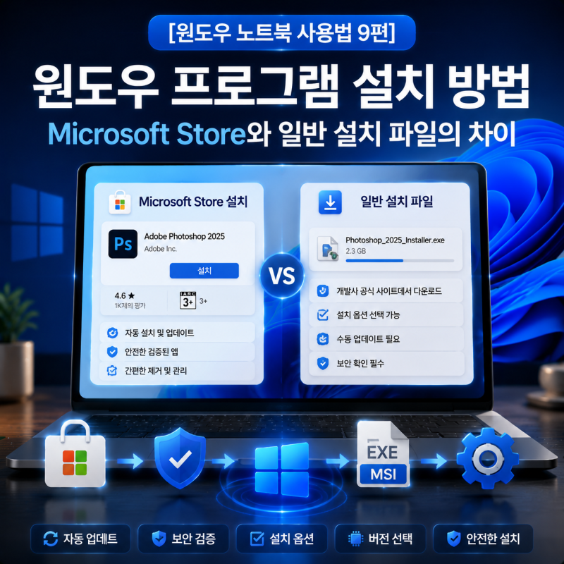[윈도우 노트북 사용법 9편] 윈도우 프로그램 설치 방법 - Microsoft Store와 일반 설치 파일의 차....