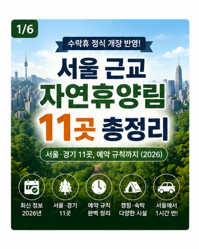 휴양림 20편 / 서울 근교 자연휴양림 총정리 — 서울·경기 11곳, 예약 규칙까지 (2026)