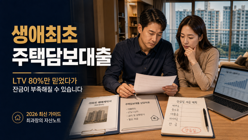 생애최초 주택담보대출 완벽 가이드 (LTV 80%만 믿었다가 잔금 날 돈이 부족해질 수 있습니다)