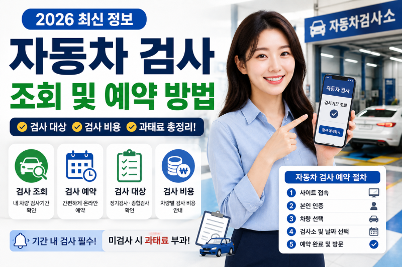 자동차 검사 조회 및 예약 방법 2026｜검사 대상·비용·과태료 총정리
