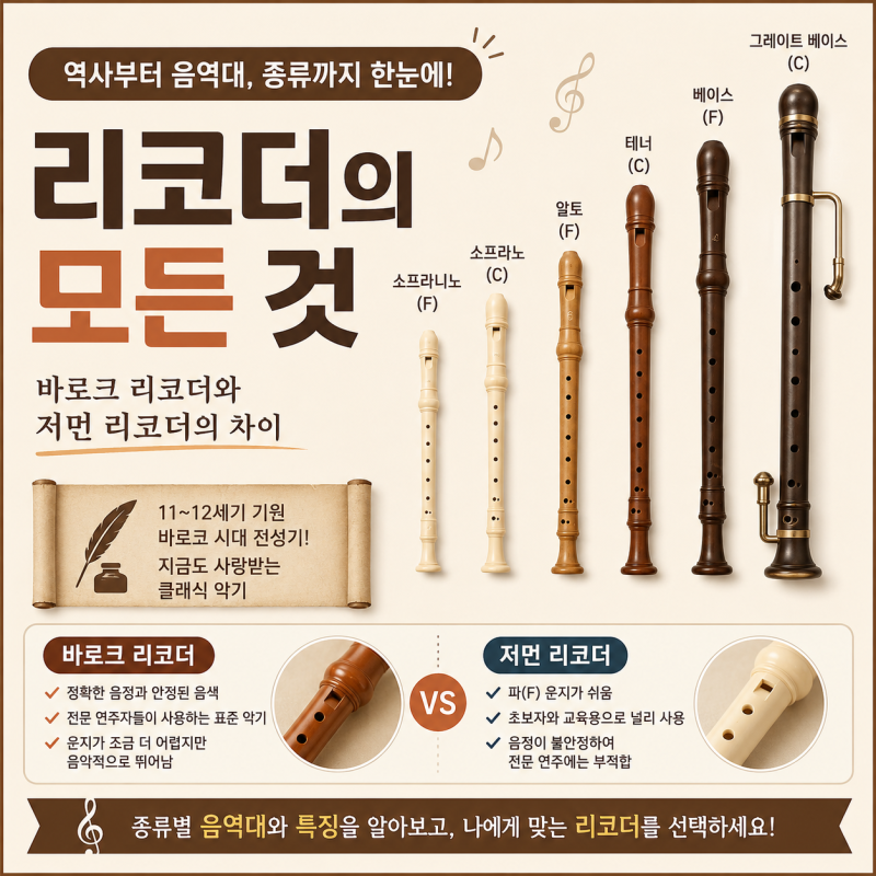 리코더 종류와 역사, 음역대 총정리 | 바로크 리코더와 저먼 리코더의 차이