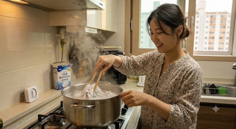 여름철 땀 냄새 밴 티셔츠 과탄산소다로 깔끔하게 삶아 빠는 방법