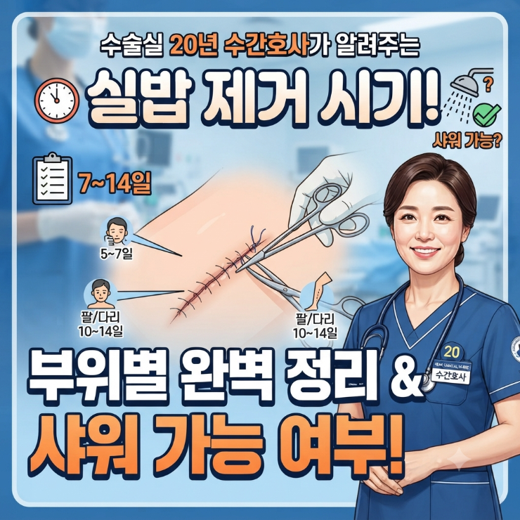 실밥은 언제 뽑나요? 부위별 제거 시기와 그 전에 샤워해도 되는지 (수술실 20년 수간호사)