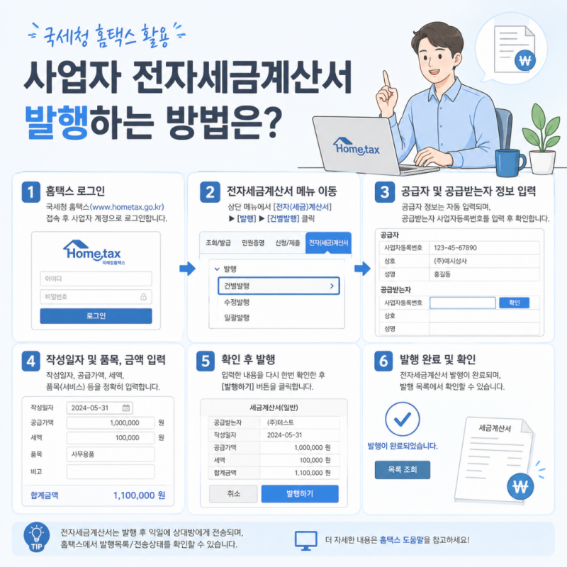 국세청 홈택스로 사업자 전자세금계산서 발행방법