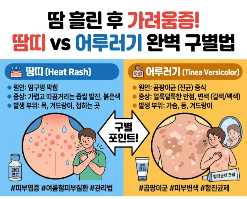 등 가슴 어루러기 증상 vs 여름 땀띠 차이! 원인 치료법 구별 가이드