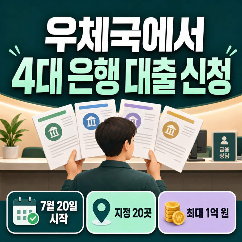 우체국에서 국민·신한·우리·하나은행 대출 신청하는 방법 | 지정 20곳, 최대 1억원