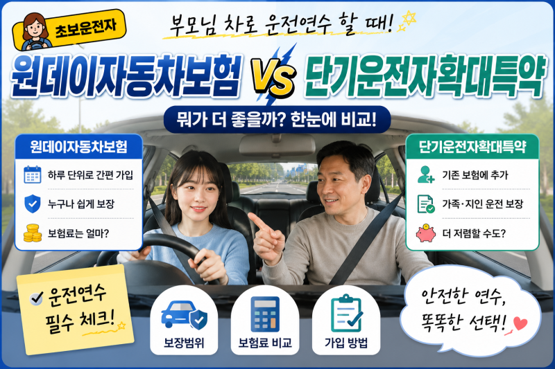 자녀 자동차보험, 원데이자동차보험과 단기운전자확대특약 어떻게 선택해야 할까? 실제 이....
