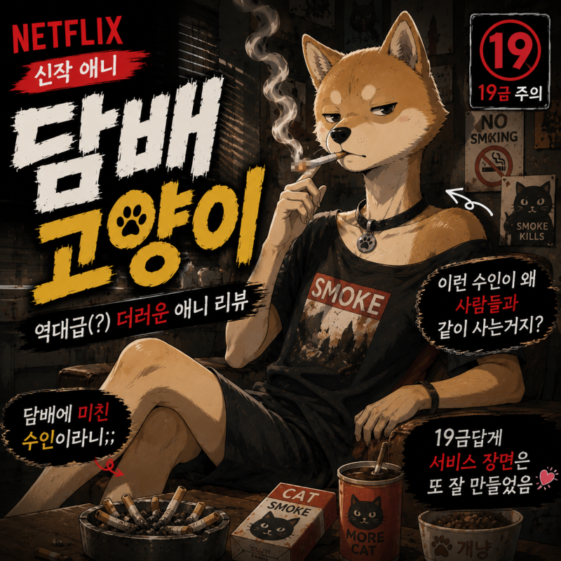 담배고양이(야니네코) 후기｜넷플릭스 병맛 애니 추천?... 밥 먹으면서는 절대 보지 마세요