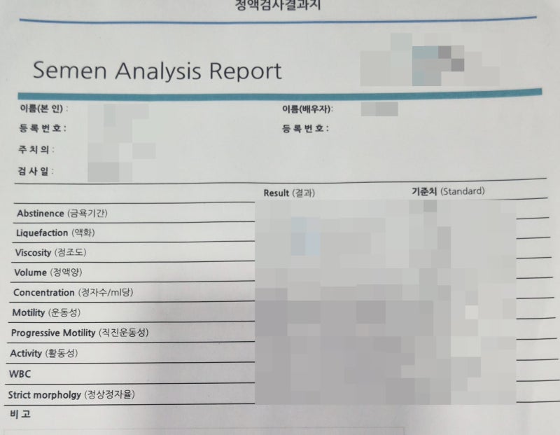 남자 산전검사 정액검사 결과 확인 후기