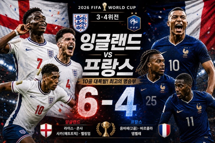 <b>10골 난타전</b>! <b>잉글랜드</b>, 프랑스 꺾고 월드컵 3위… 사카... 