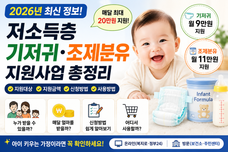 “매달 최대 20만 원 지원!” 2026 기저귀·조제분유 바우처 지원대상·금액·신청방법