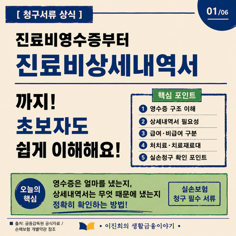 청구서류 상식) 진료비영수증-진료비상세내역서 초보자도 쉽게 알려드려요. [처치료, 치료재....