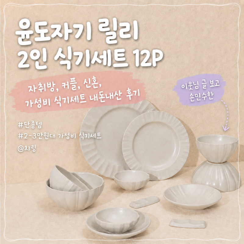 가성비식기세트추천 윤도자기 릴리 2인 그릇세트 12P 내돈내산