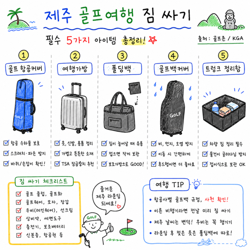 제주 골프여행 짐 싸기 골프 항공커버 여행가방 폴딩백 골프백커버 트렁크 정리함 총정리