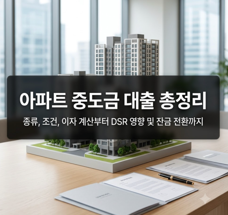 아파트 중도금 대출 종류 자격 조건과 이자 계산 방법 내는 시점 및 DSR 영향, 만기 상환 절차,....